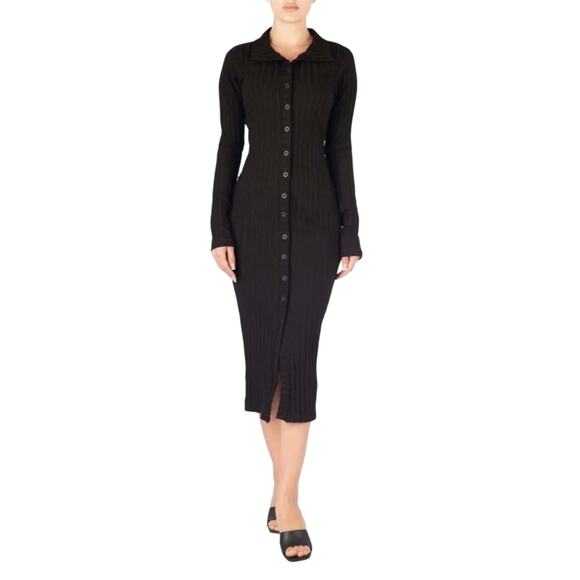 GOOD AMERICAN Wide Rib Button Down Midi Dress - Picture 1 of 8